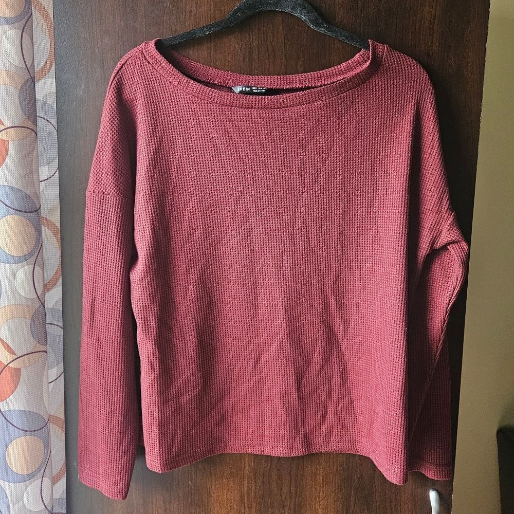 SHEIN Burgundy Waffle Knit Sweater Size Small
